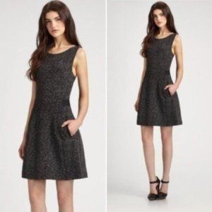 Theory Black Tweed Mendani Cotton Midi Dress Sleeveless Classic Chic Size 0